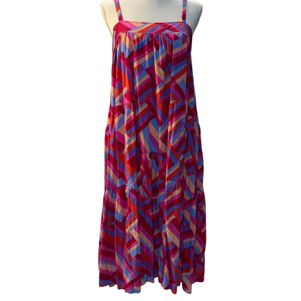 Abel the Label Anthropologie Babydoll Midi Tiered Geometric Boho Dress Medium